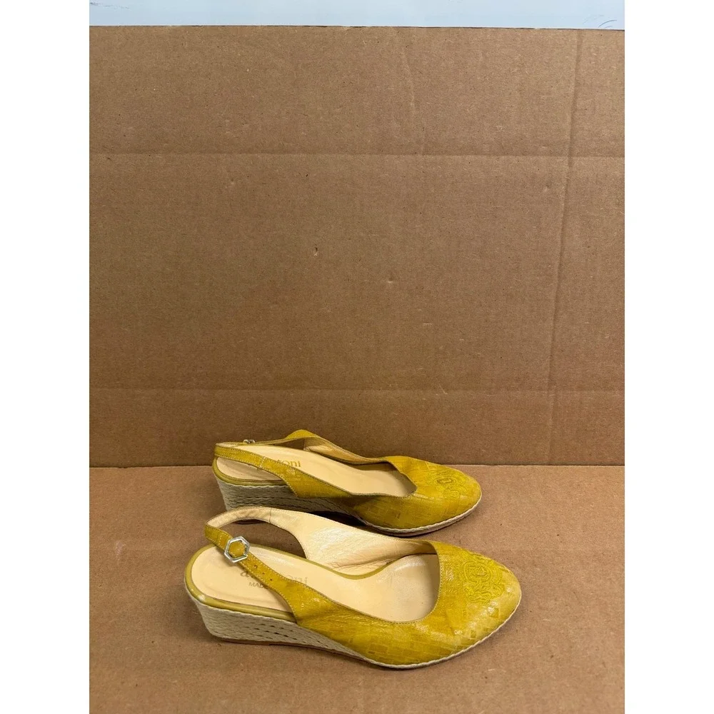 A.Testoni Embroidered Suede Leather Slingback Espadrille Wedge Yellow Size 37 EU